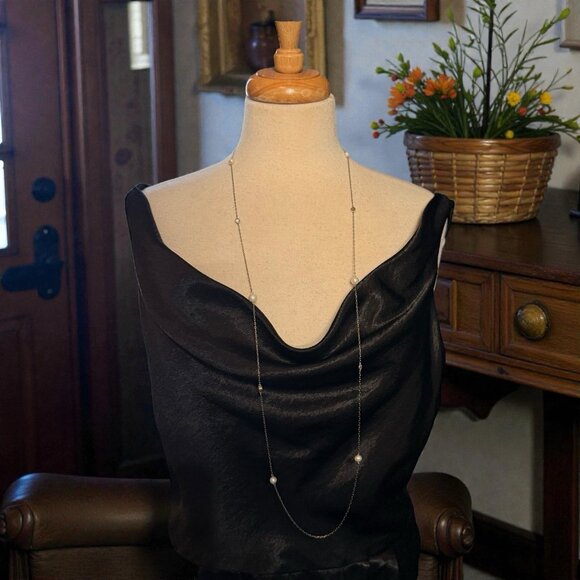 Vintage Sterling Silver 925 Pearl Marcasite Station Necklace 40" - Picture 9 of 10